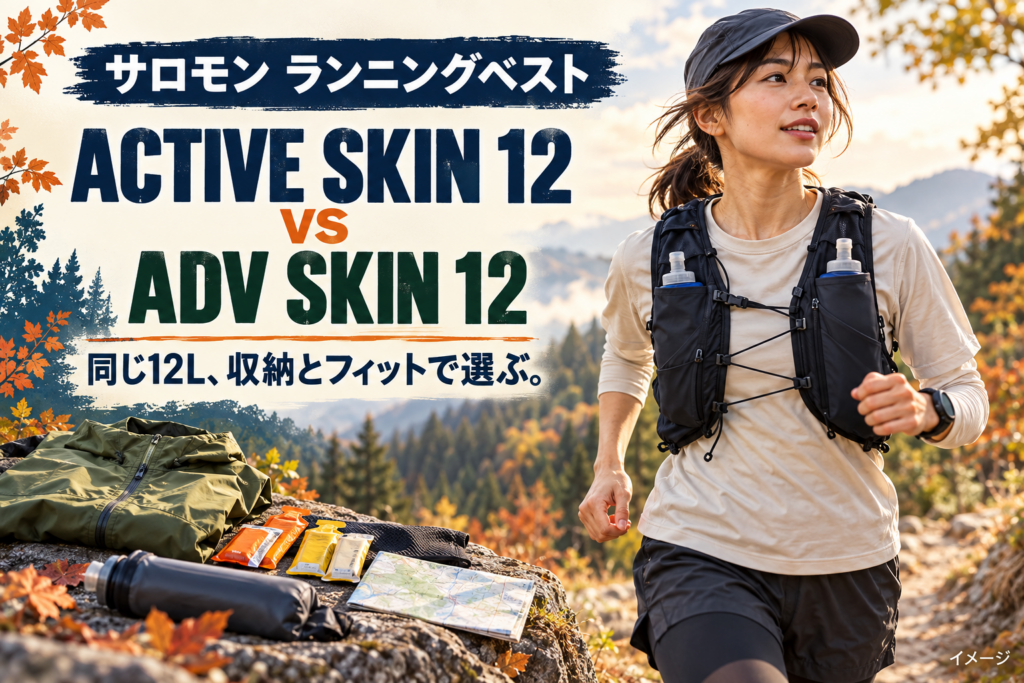 ACTIVE SKIN 12とADV SKIN 12の比較。ランニングベストと携行品のイメージ。実物写真ではありません