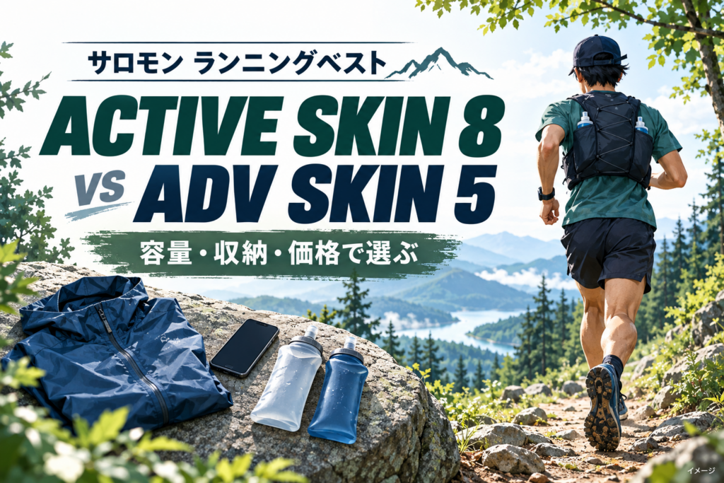 ACTIVE SKIN 8とADV SKIN 5の比較。ランニングベストと携行品のイメージ。実物写真ではありません