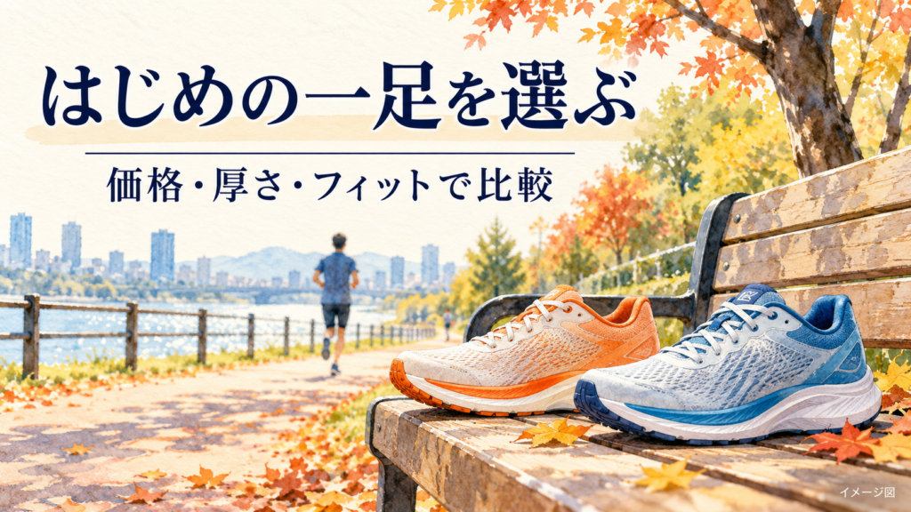 公園とランニングシューズのイメージ図。比較商品の実物写真ではありません。