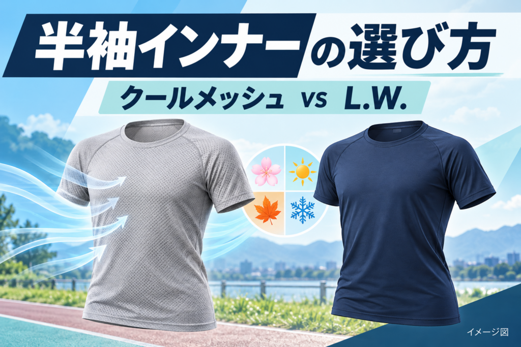 半袖インナーの比較を示すイメージ図。実物の形状や色を再現した商品写真ではありません。