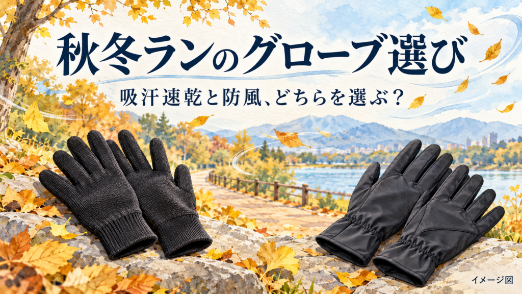 秋冬のランニング用手袋選びを表すイメージ図。比較商品の実物写真ではありません。