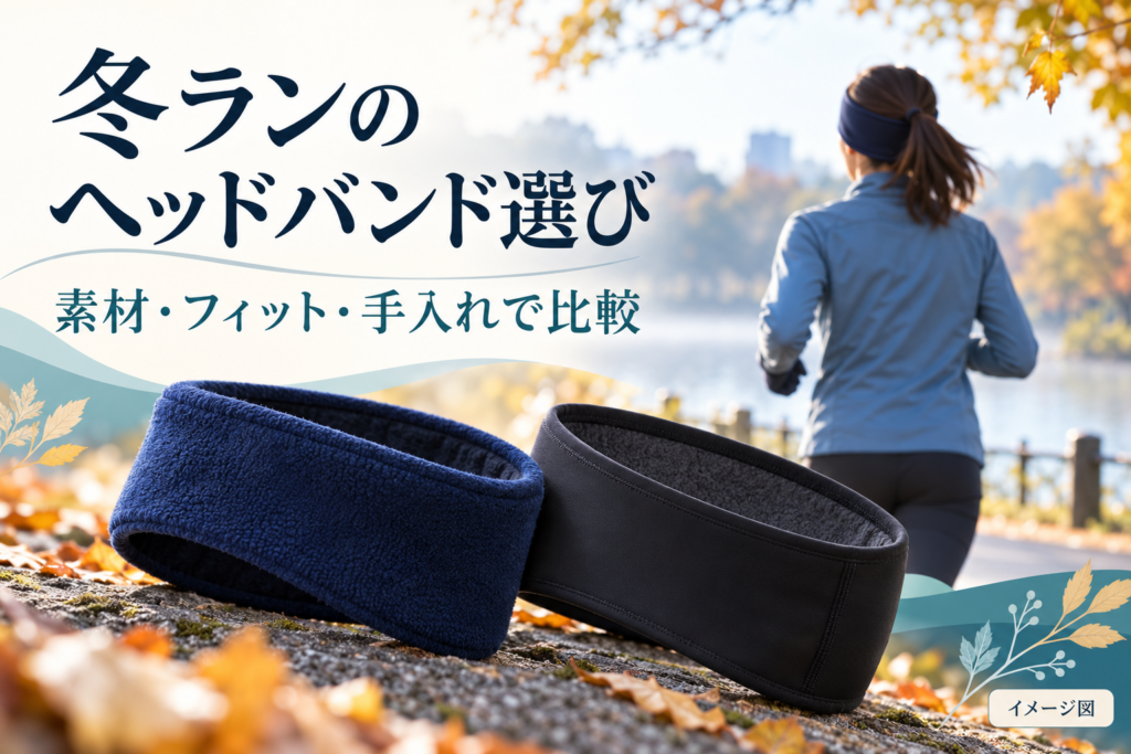 冬のランナーと布製ヘッドバンドを描いたイメージ図。実物の商品写真ではありません。
