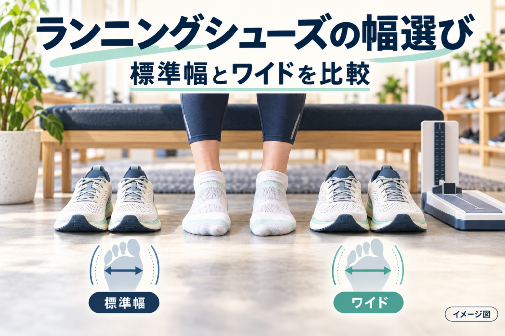 靴店でのランニングシューズの試着を描いたイメージ図。ノヴァブラストの実物写真ではありません。