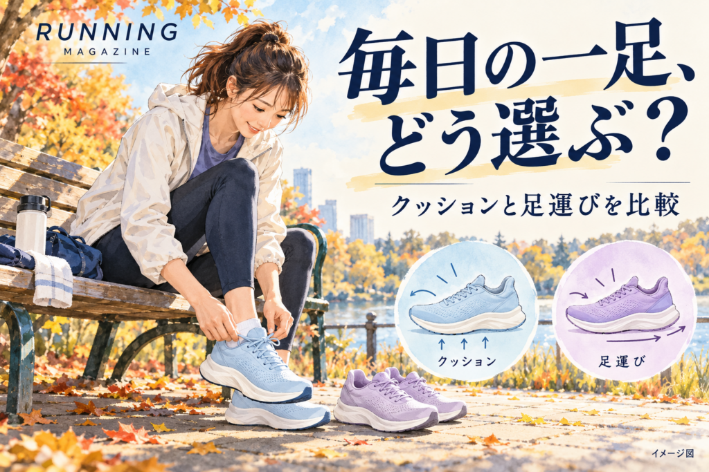 ランニングシューズを試す女性のイメージ図。HOKAの実物写真ではありません。