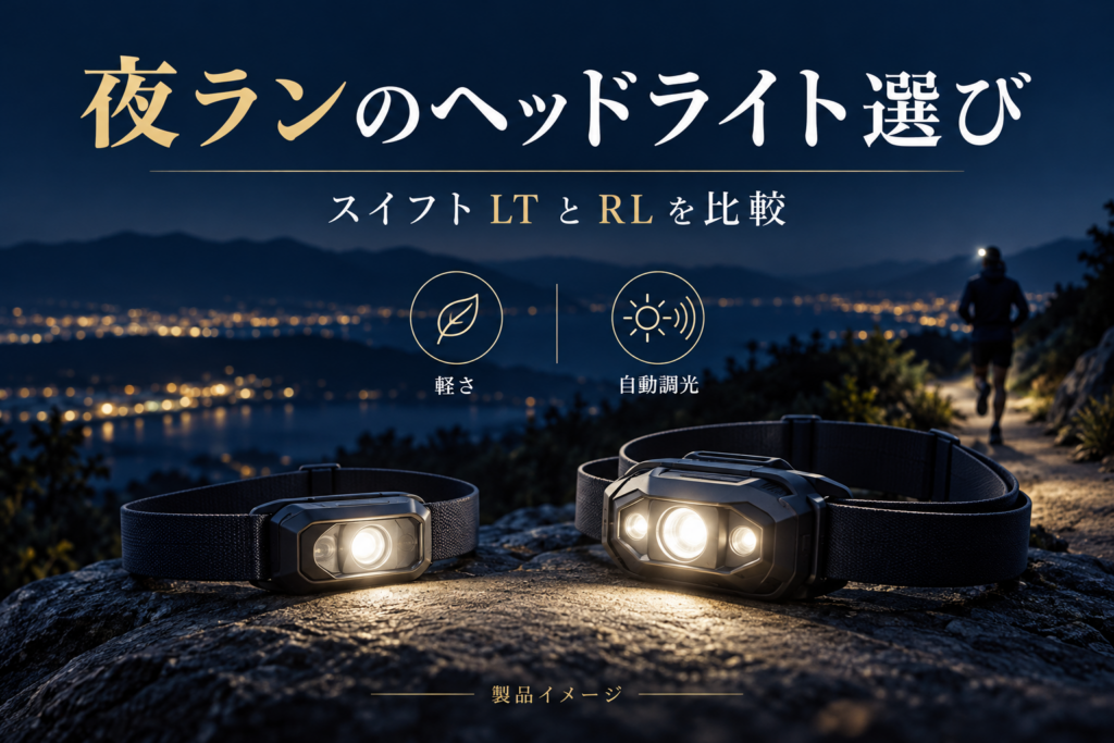 夜ラン用ヘッドライトの比較イメージ。特定商品の実物写真ではありません