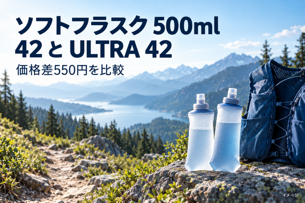 ソフトフラスク42とULTRA 42の比較。ソフトフラスクとランニングベストのイメージ。実物写真ではありません